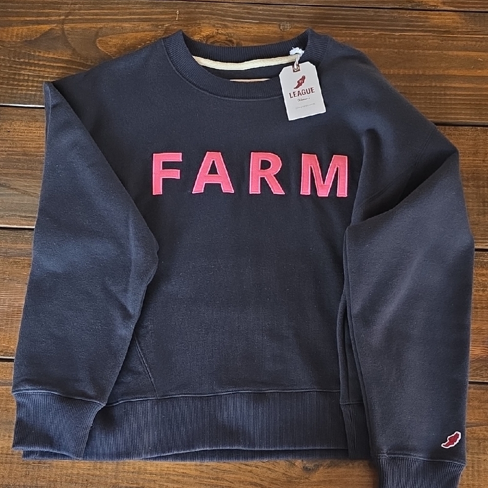 League Navy Sweatshirt with Pink FARM Logo